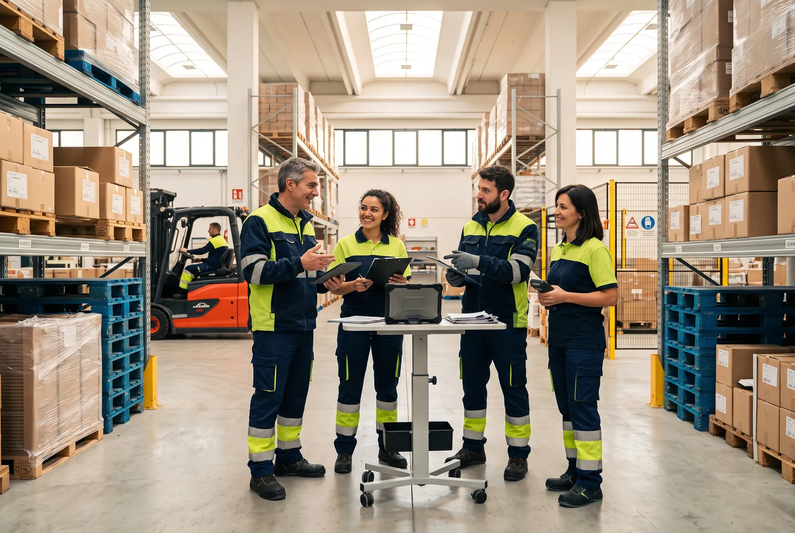 Team Elita all’interno del magazzino logistico durante la preparazione dei giri di consegna